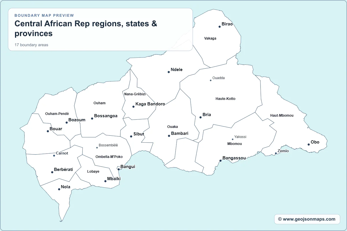 Preview of Central African Rep regions, states & provinces map