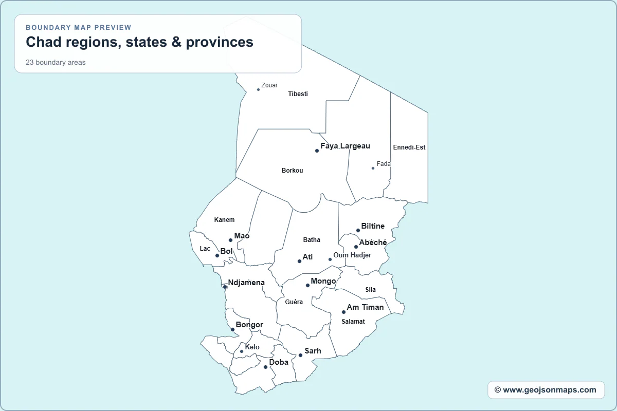 Preview of Chad regions, states & provinces map
