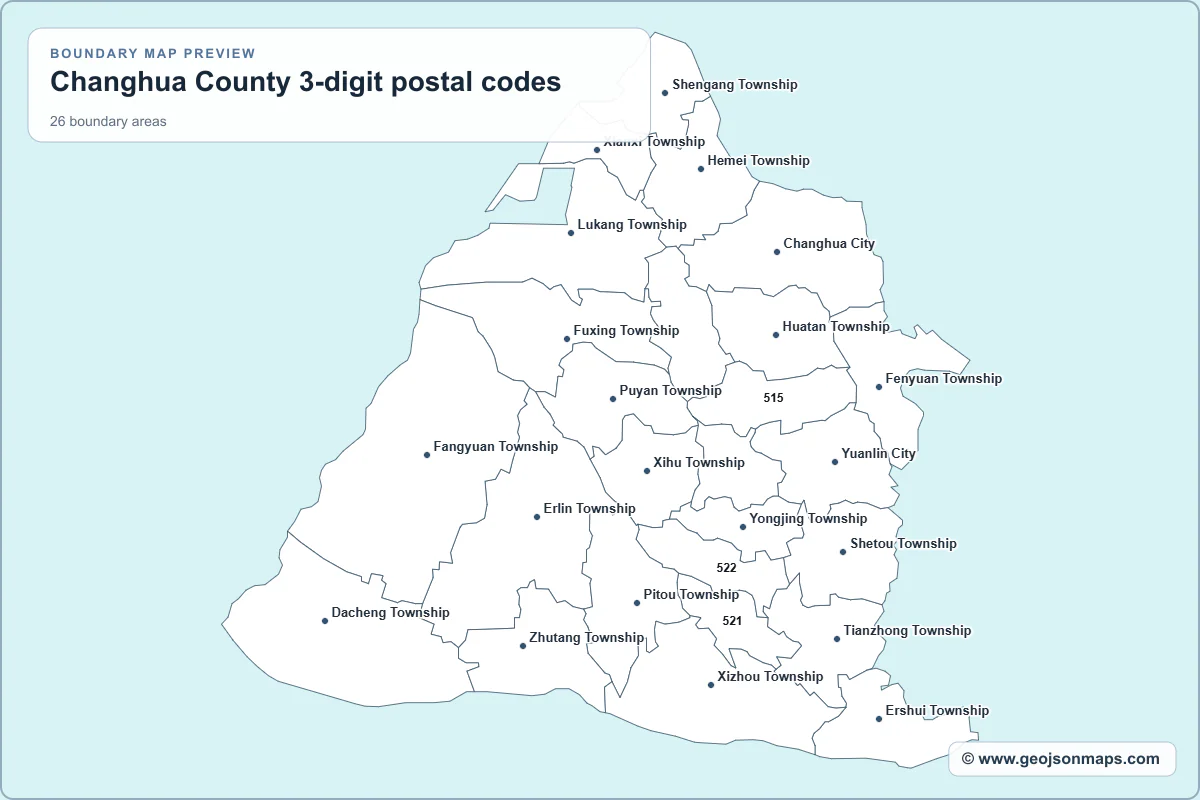 Preview of Changhua County 3-digit postal codes map