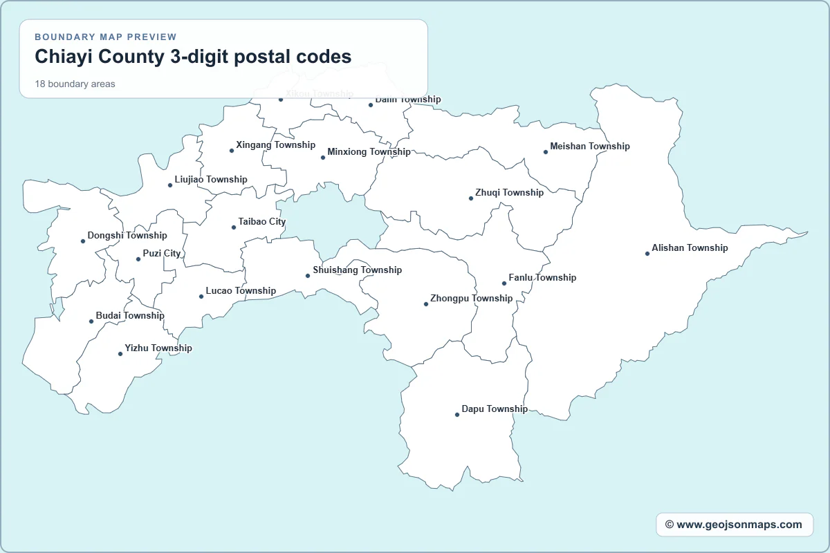 Preview of Chiayi County 3-digit postal codes map