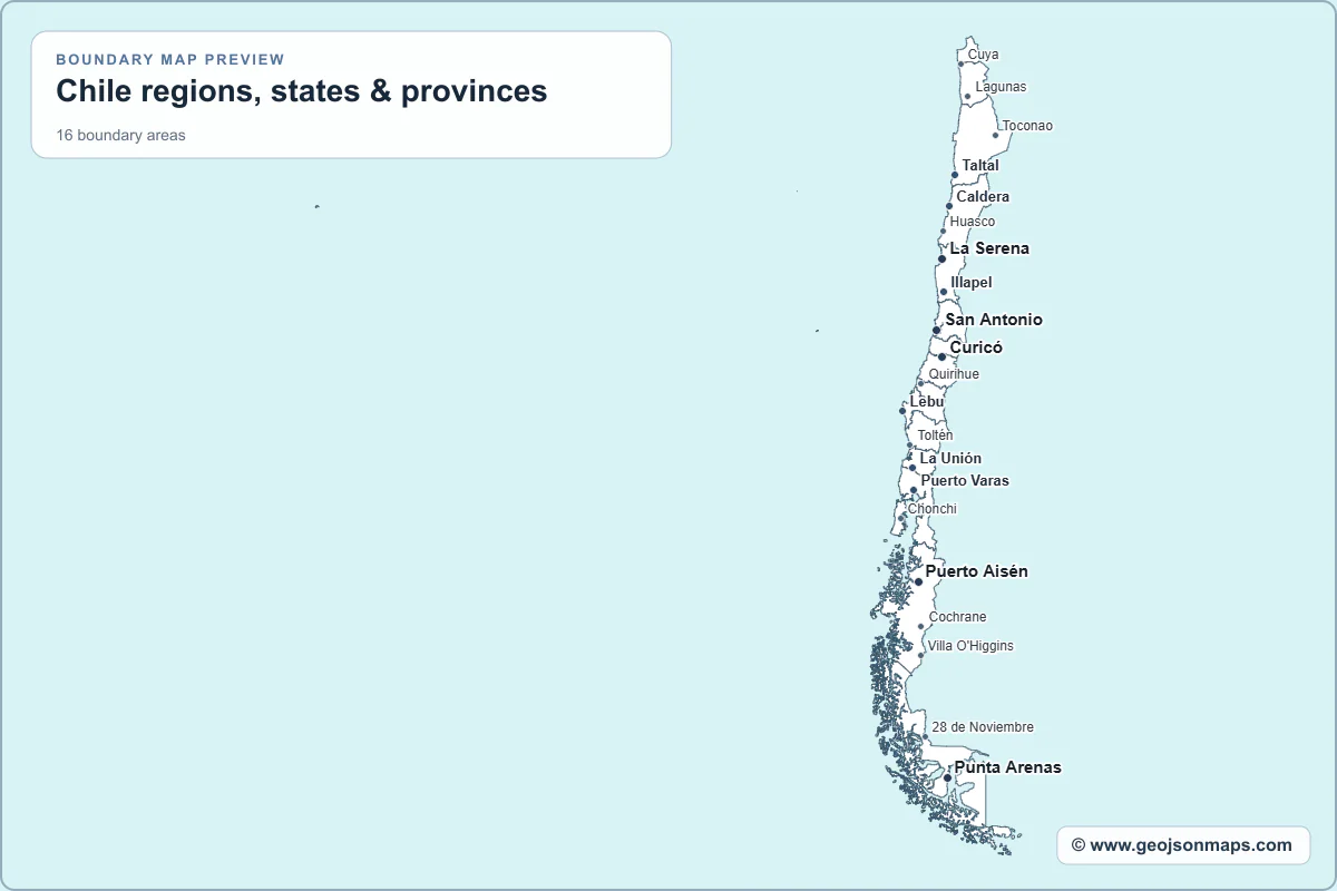Preview of Chile regions, states & provinces map