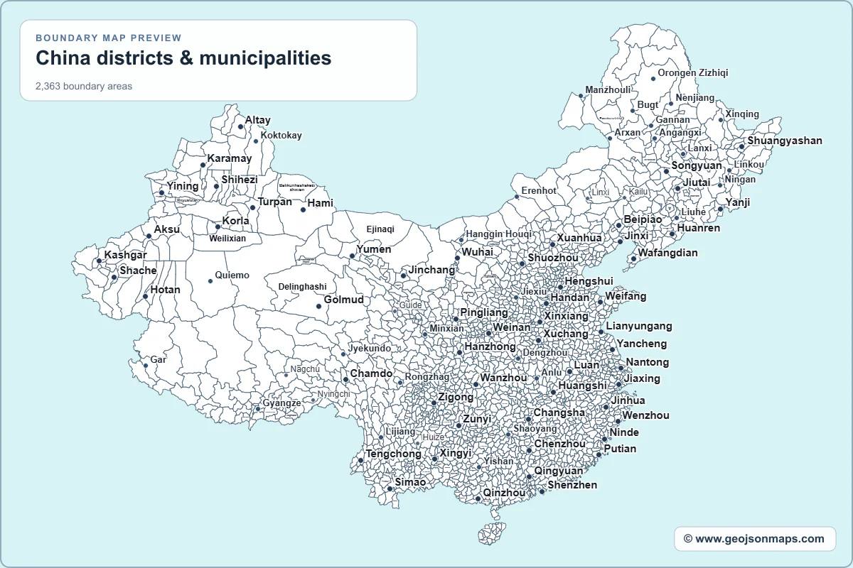 Preview of China districts & municipalities map