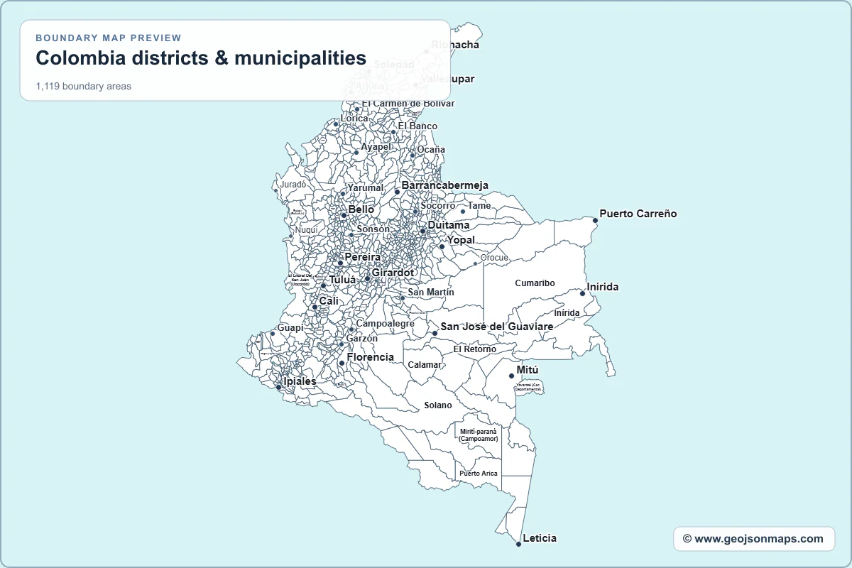 Preview of Colombia districts & municipalities map
