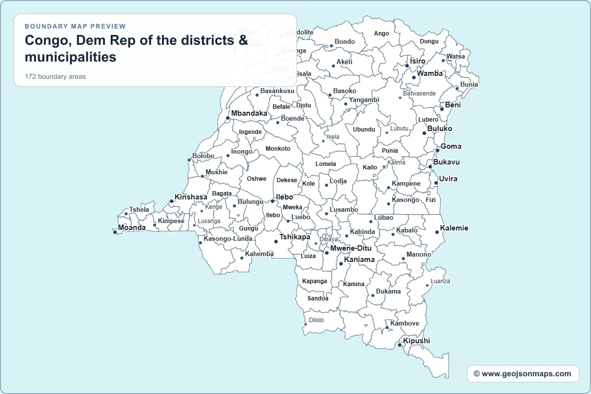 Preview of Congo, Dem Rep of the districts & municipalities map