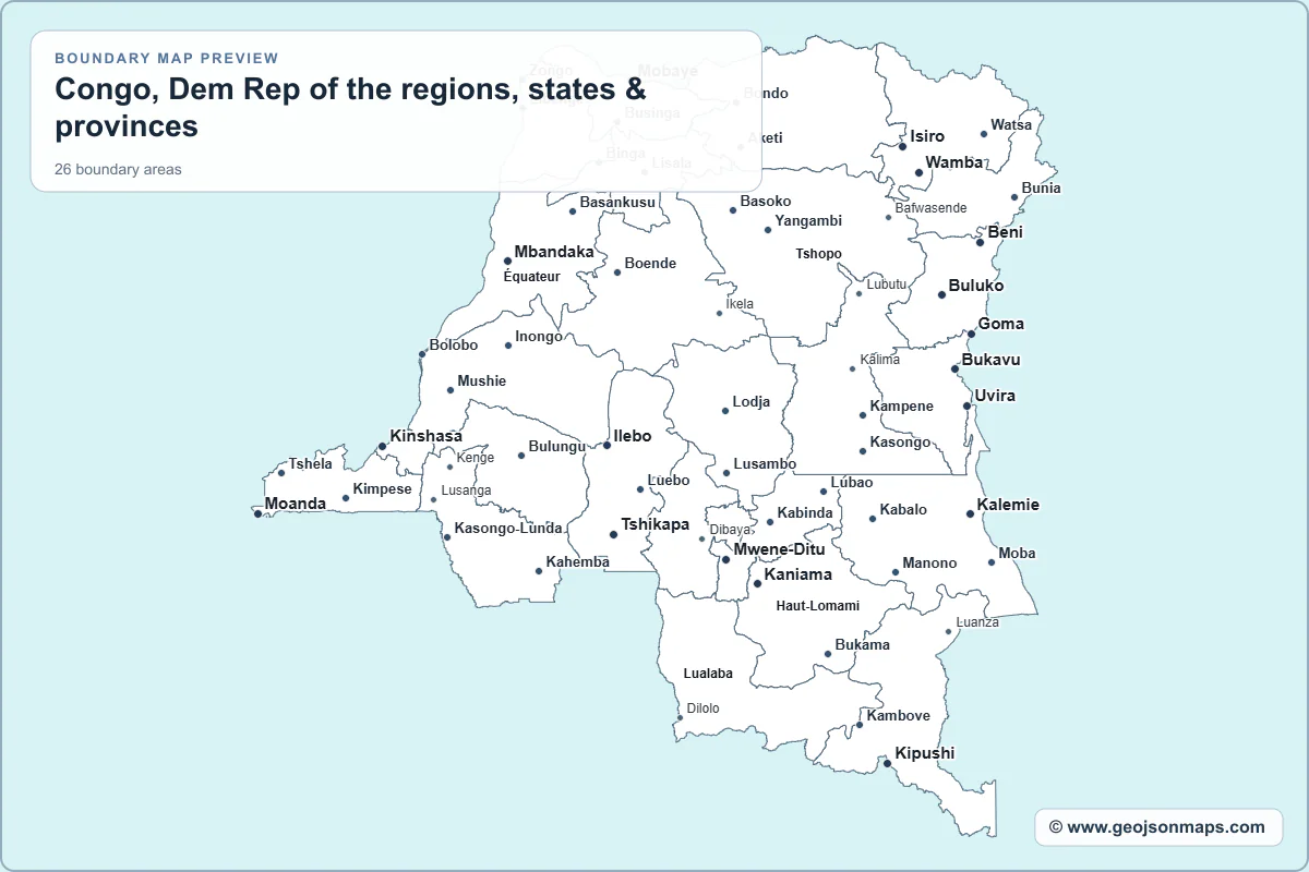 Preview of Congo, Dem Rep of the regions, states & provinces map