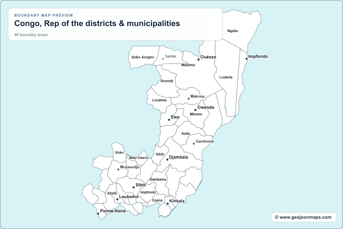 Preview of Congo, Rep of the districts & municipalities map