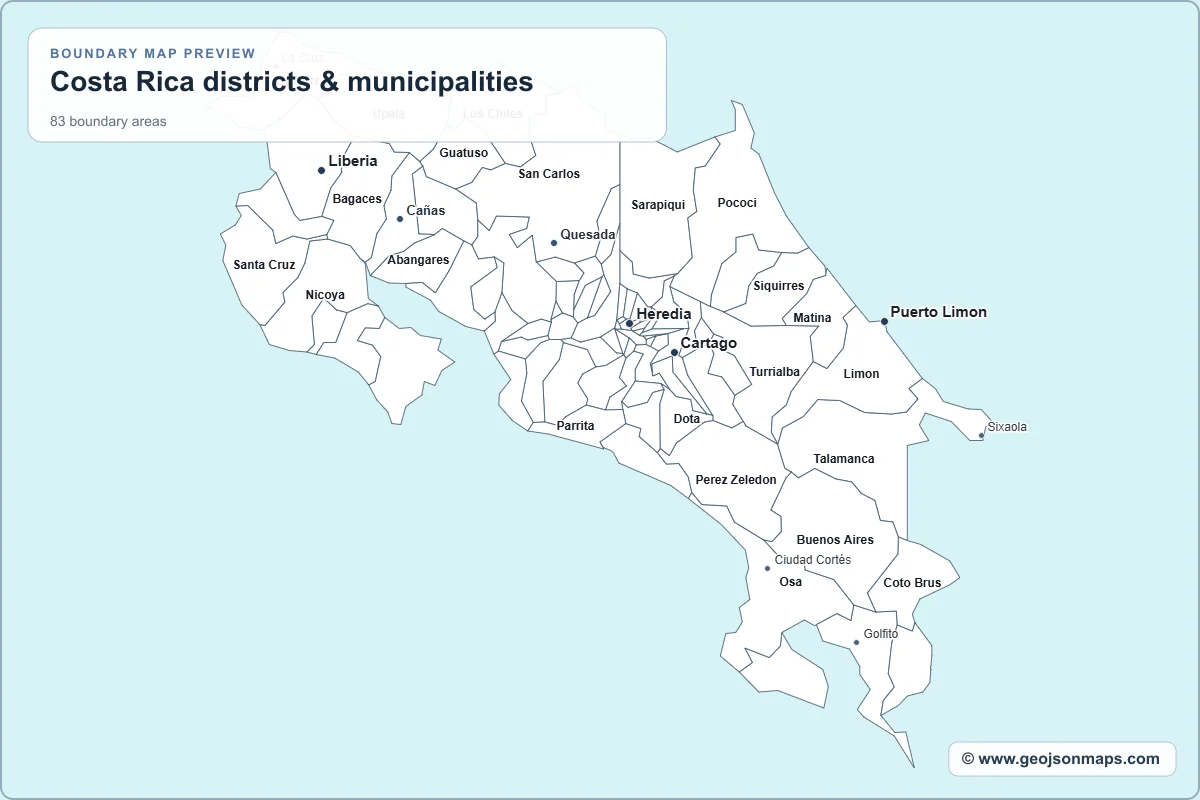 Preview of Costa Rica districts & municipalities map