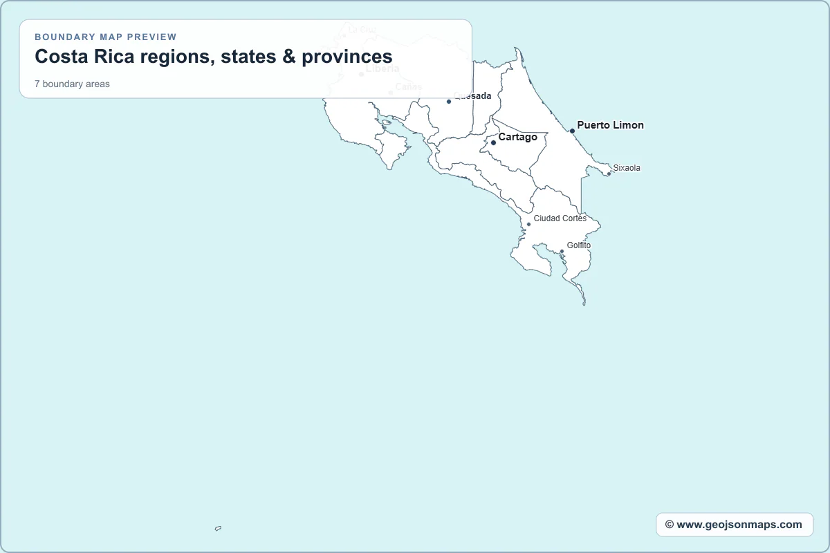 Preview of Costa Rica regions, states & provinces map