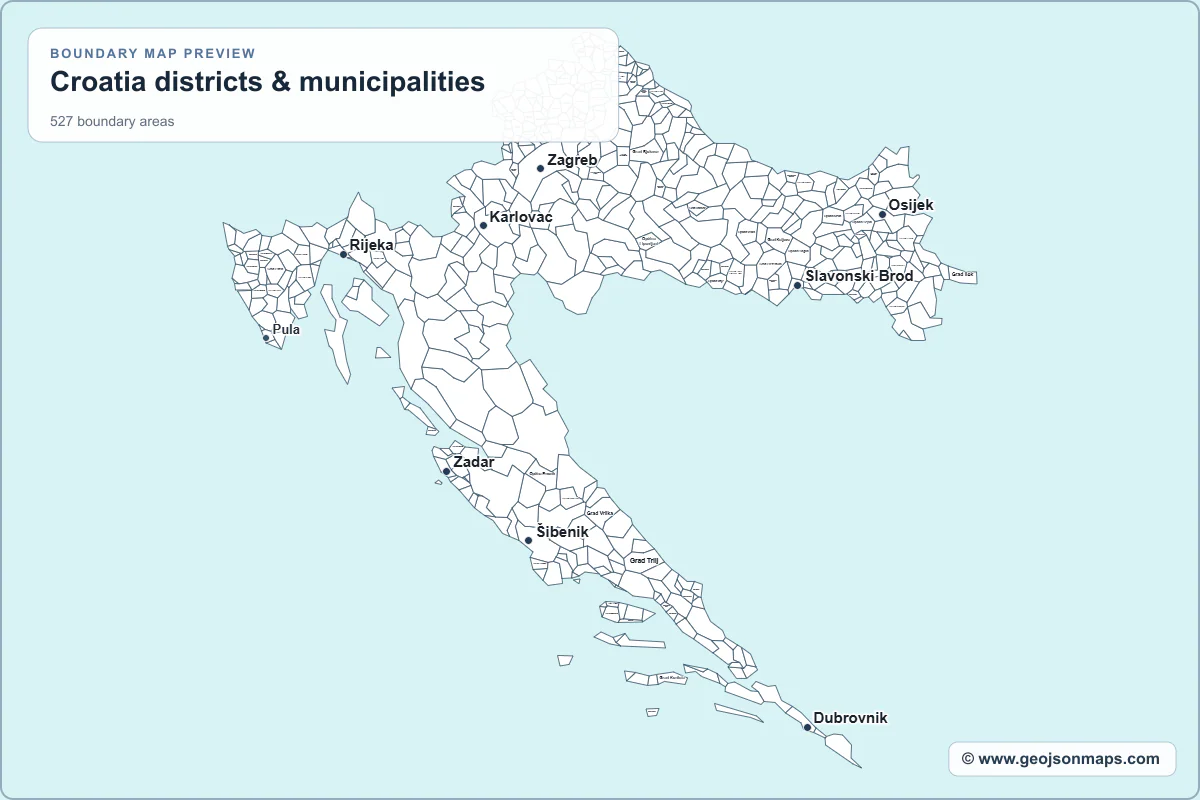 Preview of Croatia districts & municipalities map