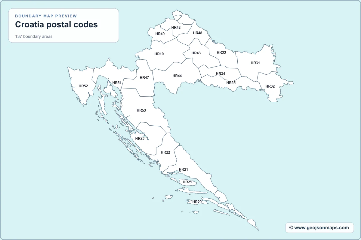 Preview of Croatia postal codes map