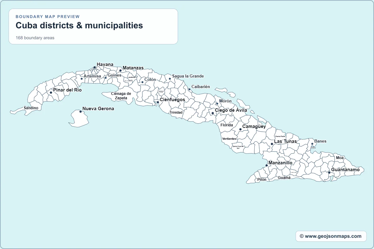 Preview of Cuba districts & municipalities map