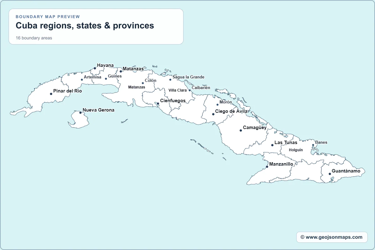 Preview of Cuba regions, states & provinces map