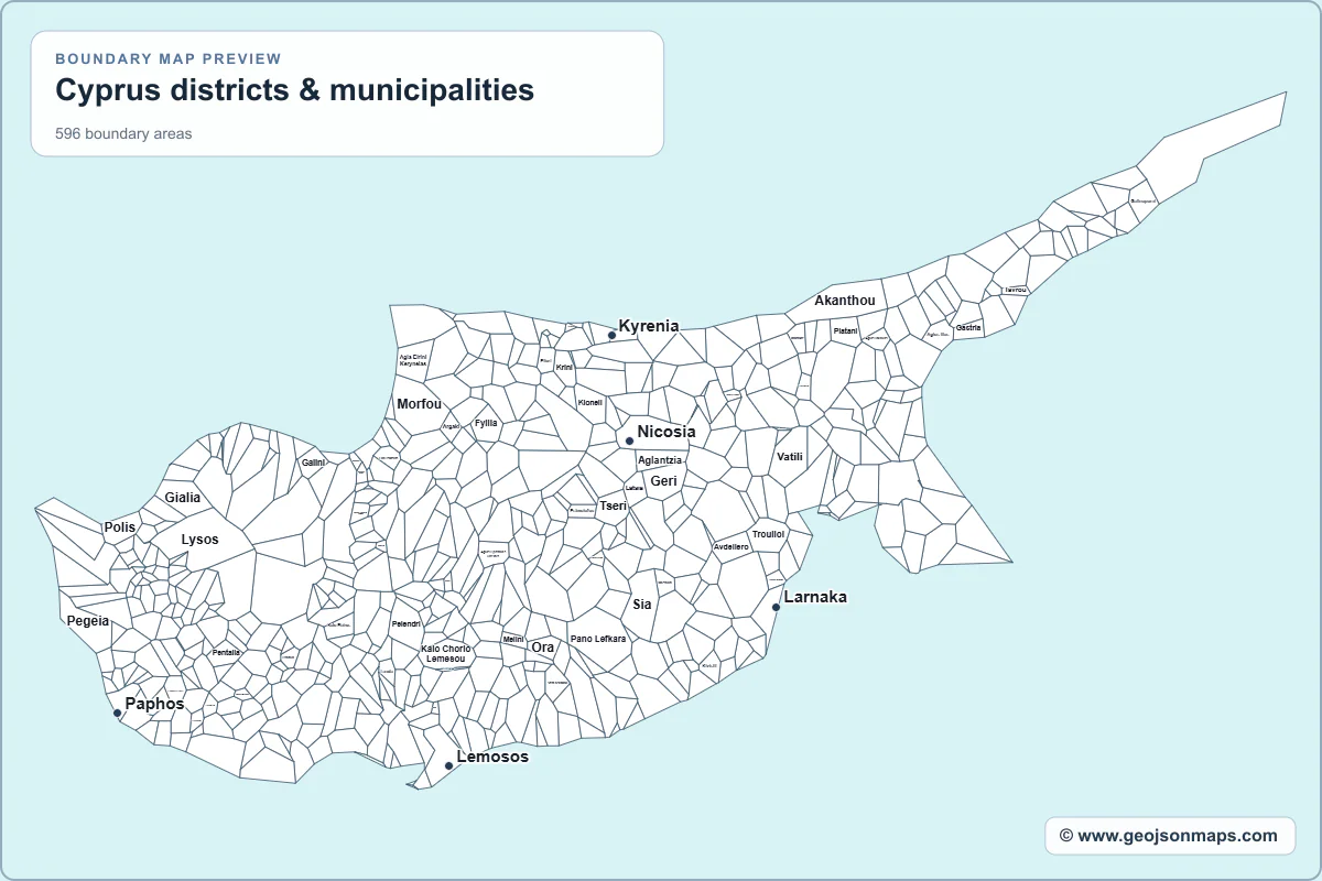 Preview of Cyprus districts & municipalities map