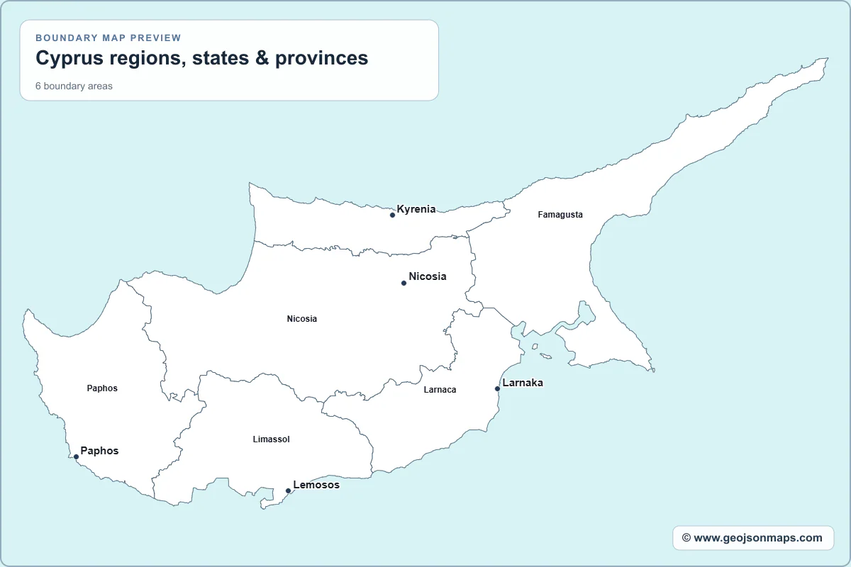 Preview of Cyprus regions, states & provinces map
