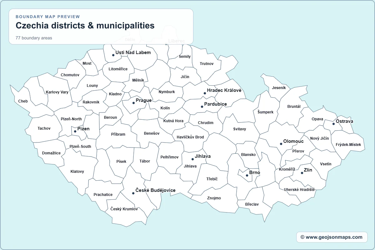 Preview of Czechia districts & municipalities map
