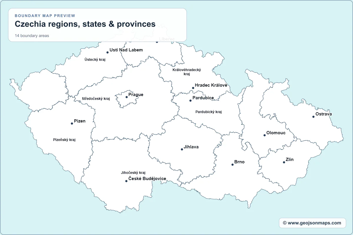 Preview of Czechia regions, states & provinces map