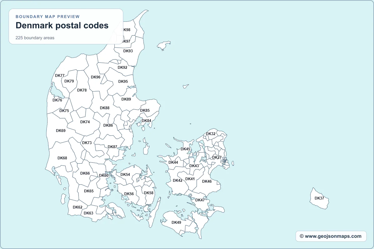 Preview of Denmark postal codes map