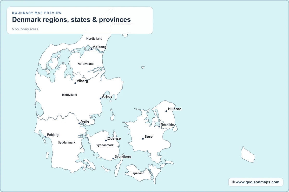 Preview of Denmark regions, states & provinces map