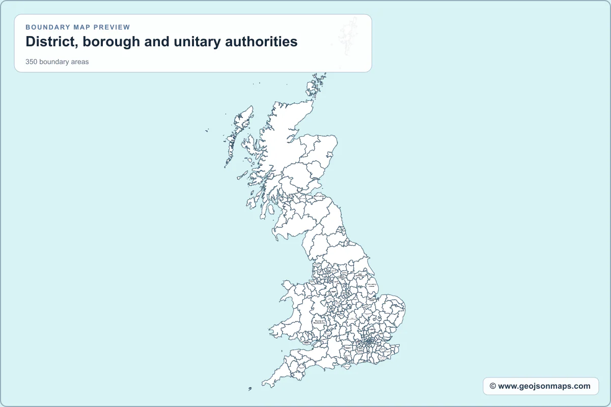 Preview of District, borough and unitary authorities map