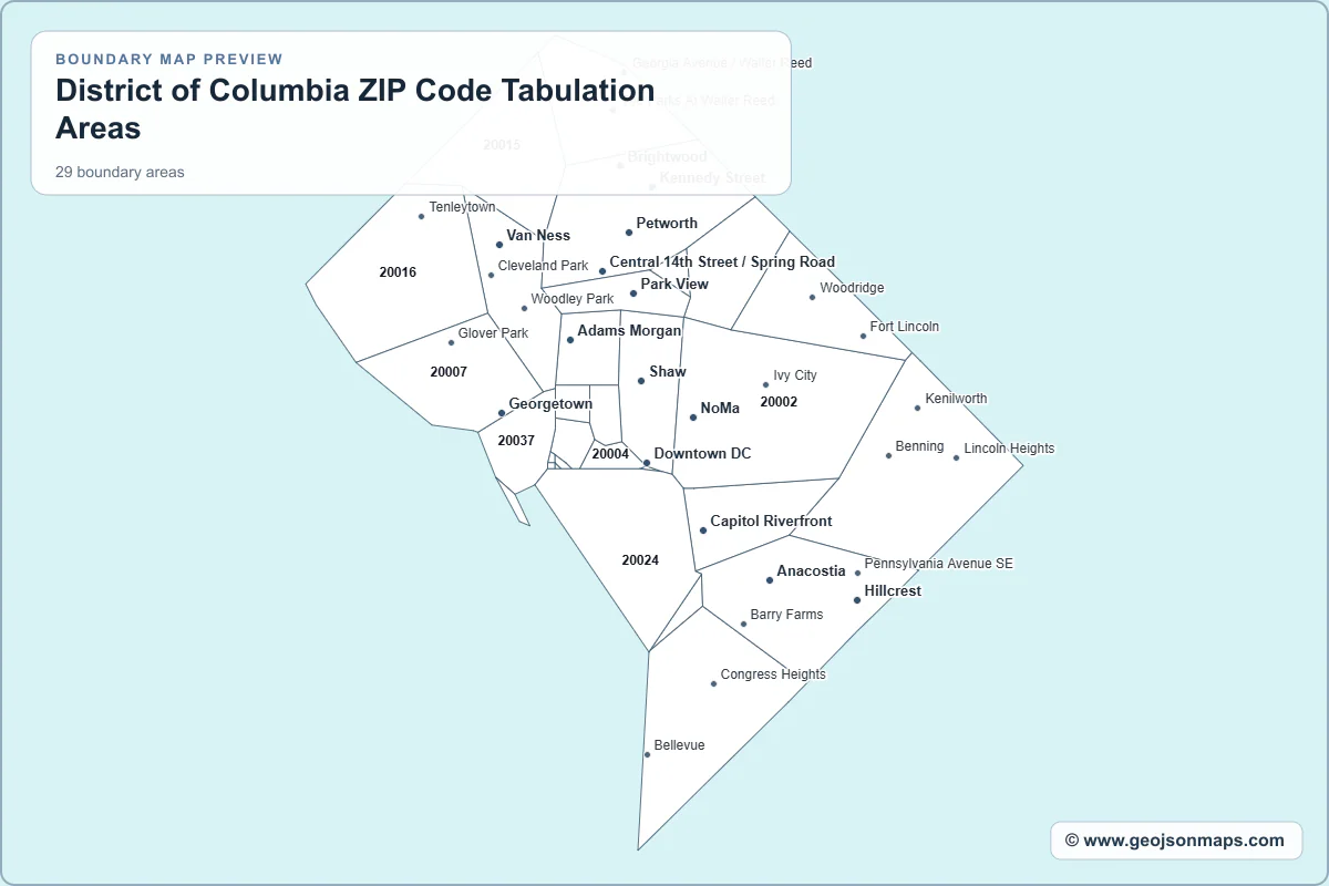 Preview of District of Columbia ZIP Code Tabulation Areas map
