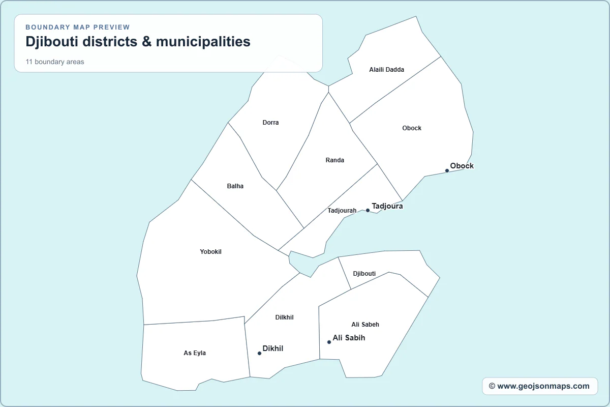 Preview of Djibouti districts & municipalities map