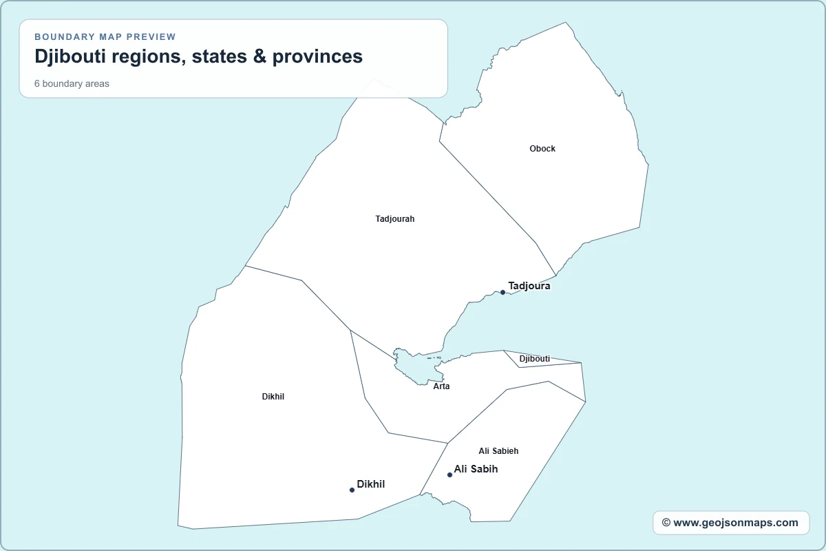 Preview of Djibouti regions, states & provinces map