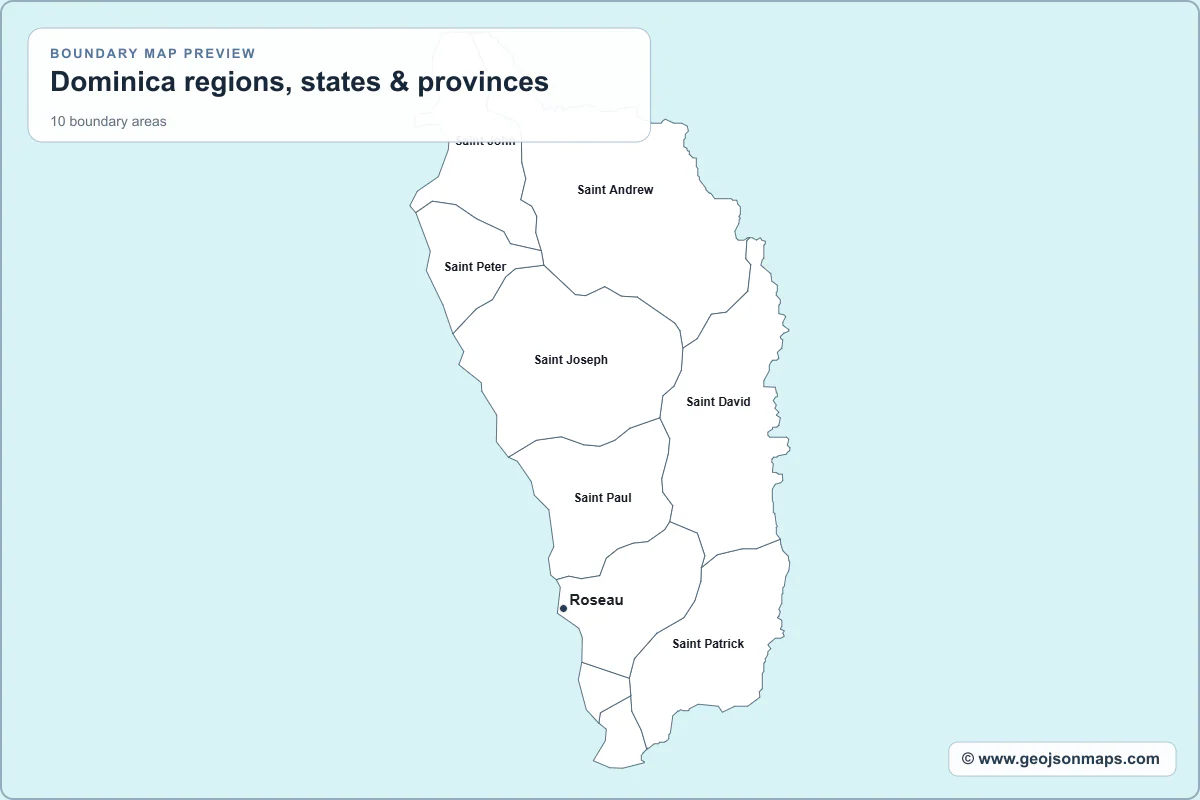 Preview of Dominica regions, states & provinces map