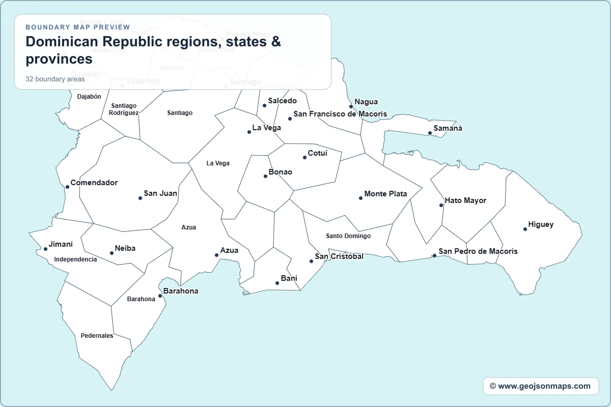 Preview of Dominican Republic regions, states & provinces map