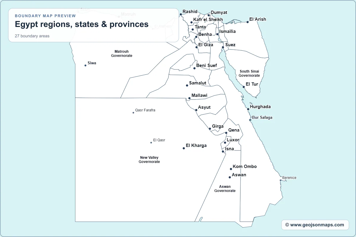 Preview of Egypt regions, states & provinces map