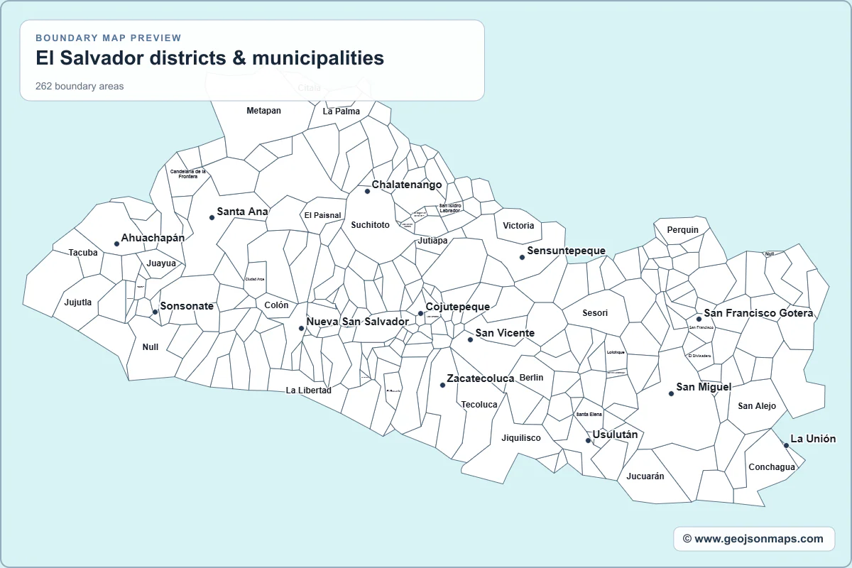 Preview of El Salvador districts & municipalities map
