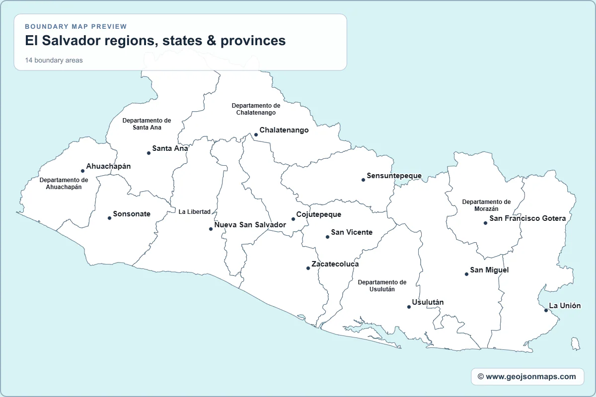 Preview of El Salvador regions, states & provinces map