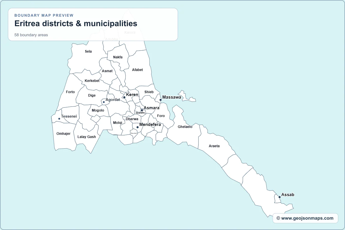 Preview of Eritrea districts & municipalities map