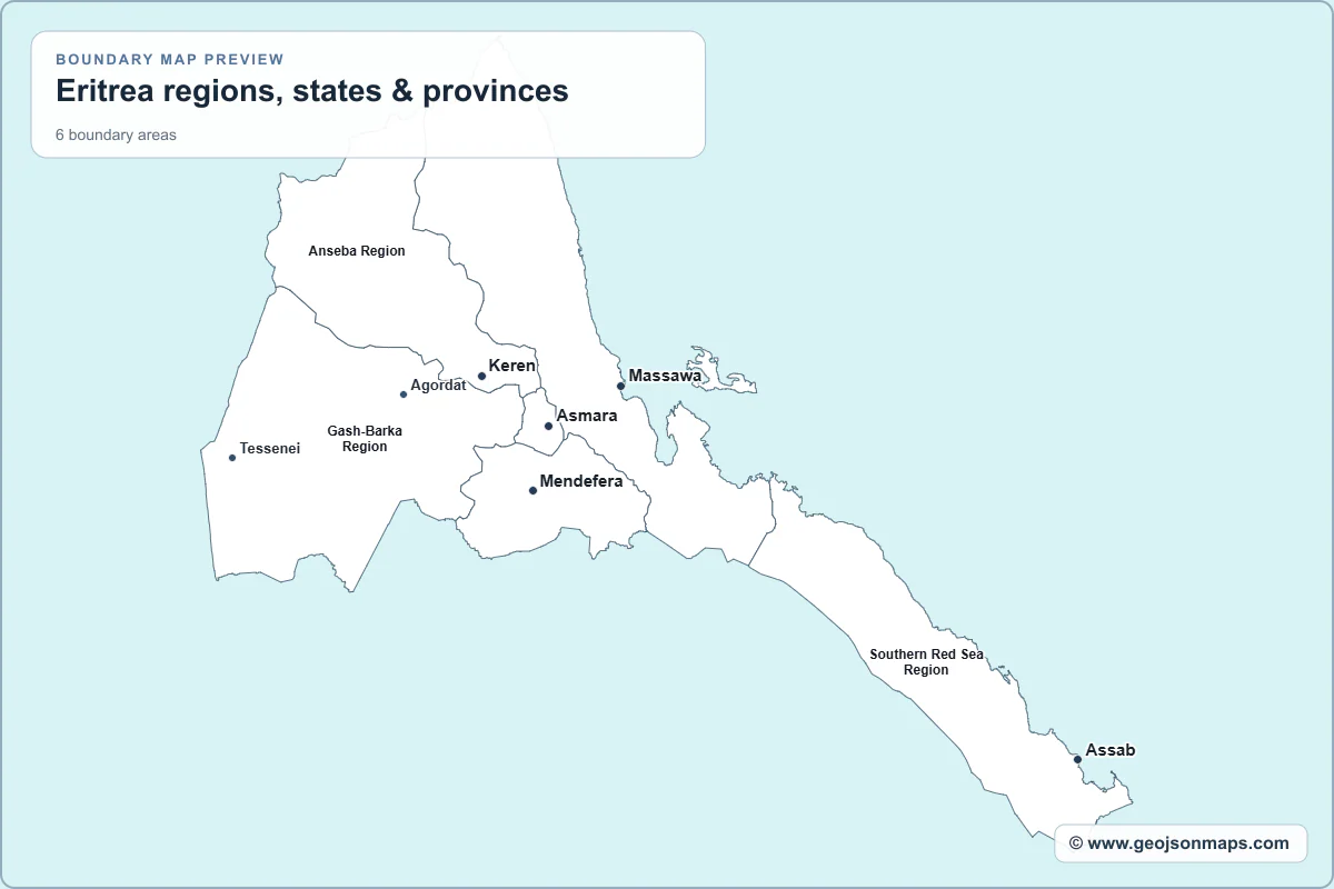 Preview of Eritrea regions, states & provinces map