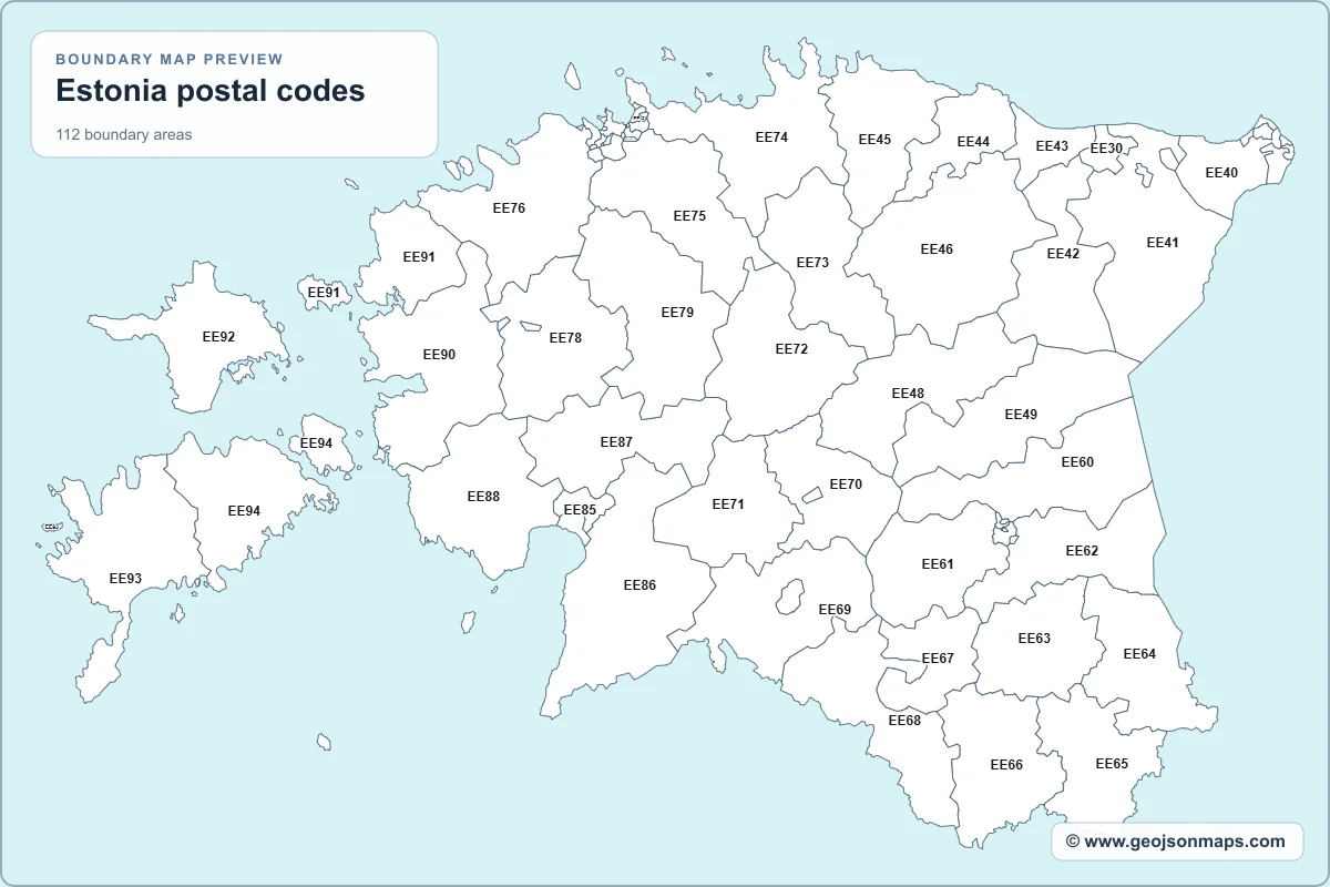Preview of Estonia postal codes map