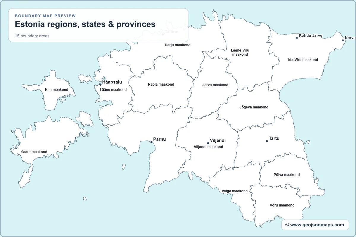 Preview of Estonia regions, states & provinces map