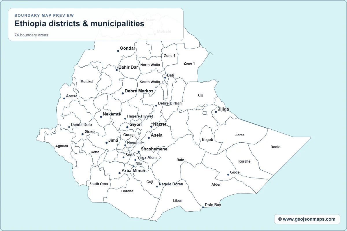 Preview of Ethiopia districts & municipalities map