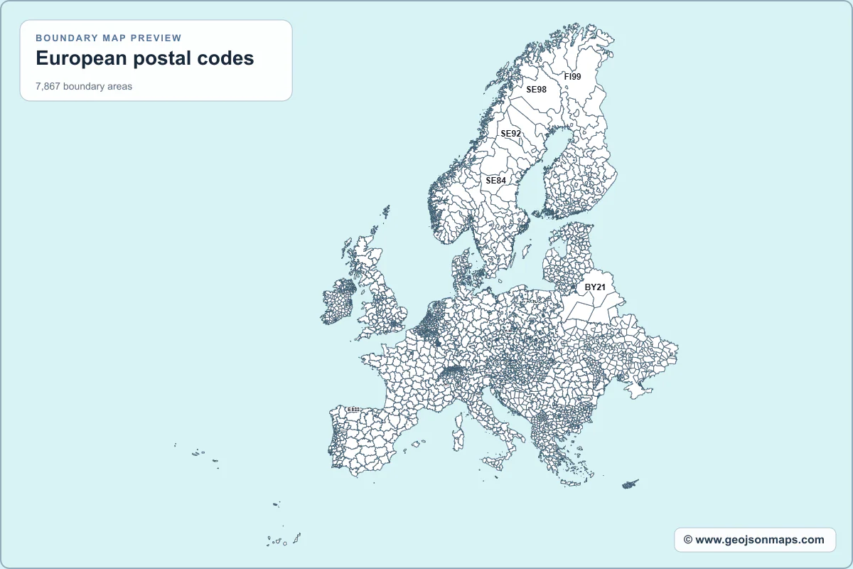 Preview of European postal codes map