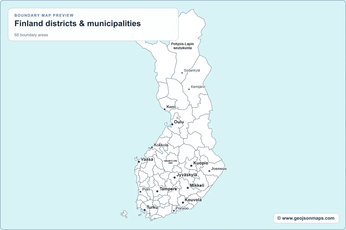 Preview of Finland districts & municipalities map