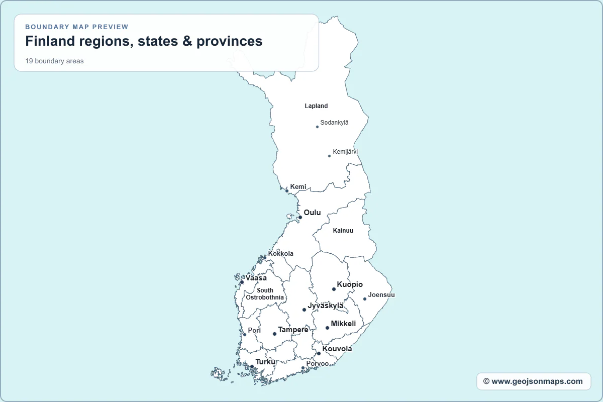 Preview of Finland regions, states & provinces map