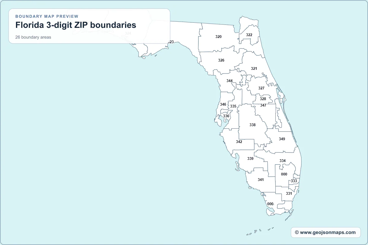 Preview of Florida 3-digit ZIP boundaries map