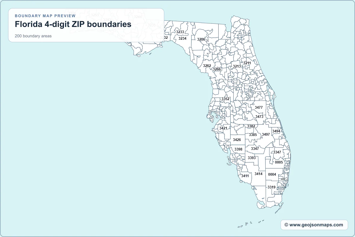 Preview of Florida 4-digit ZIP boundaries map