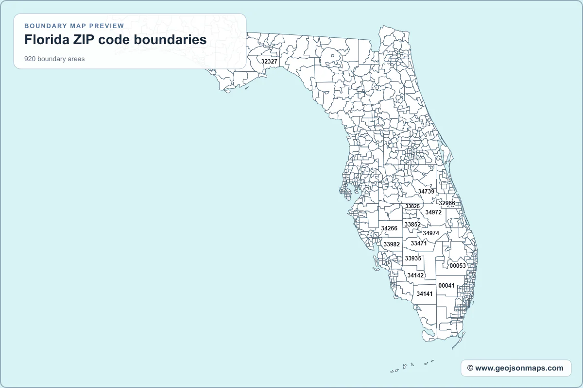 Preview of Florida ZIP code boundaries map
