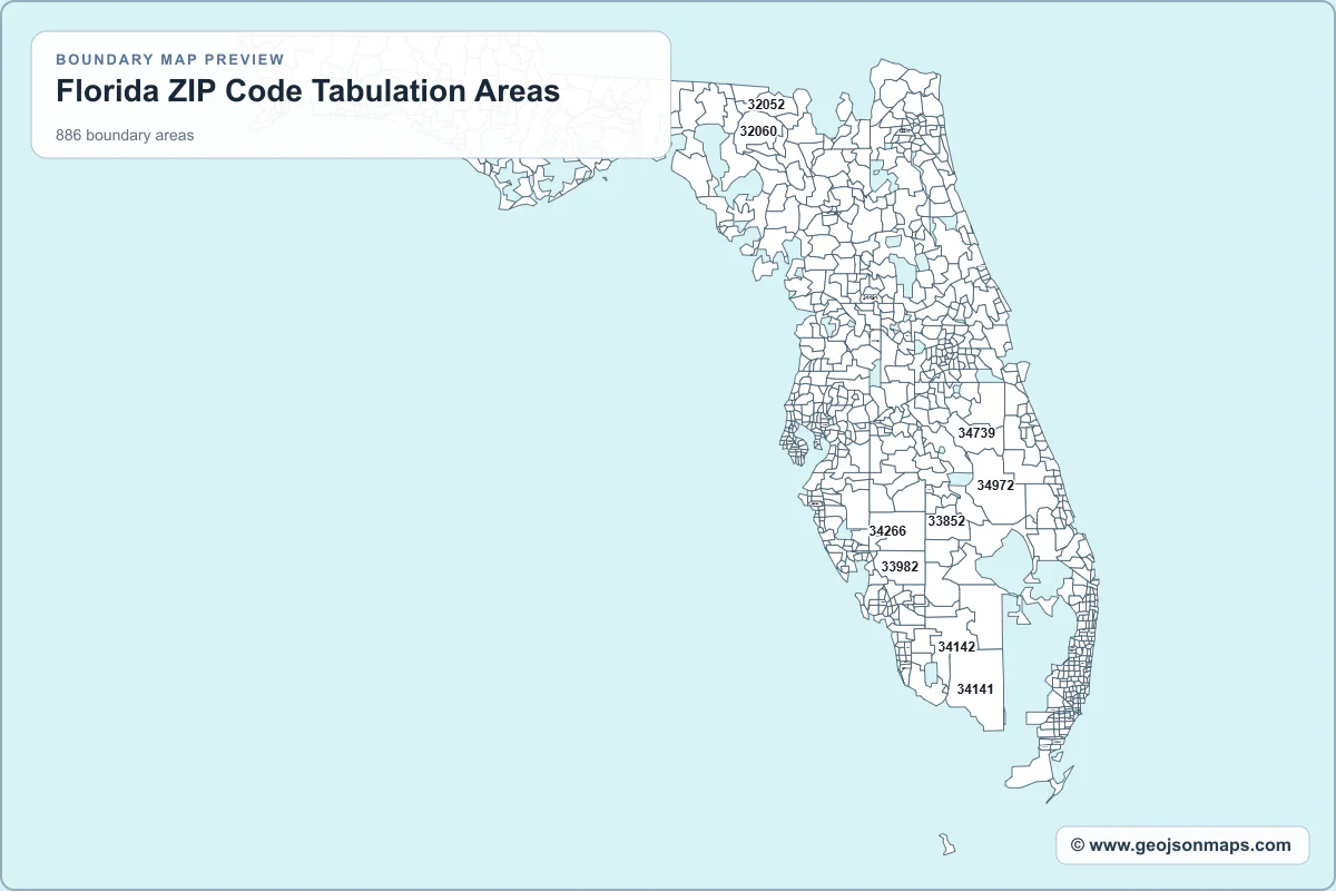 Preview of Florida ZIP Code Tabulation Areas map