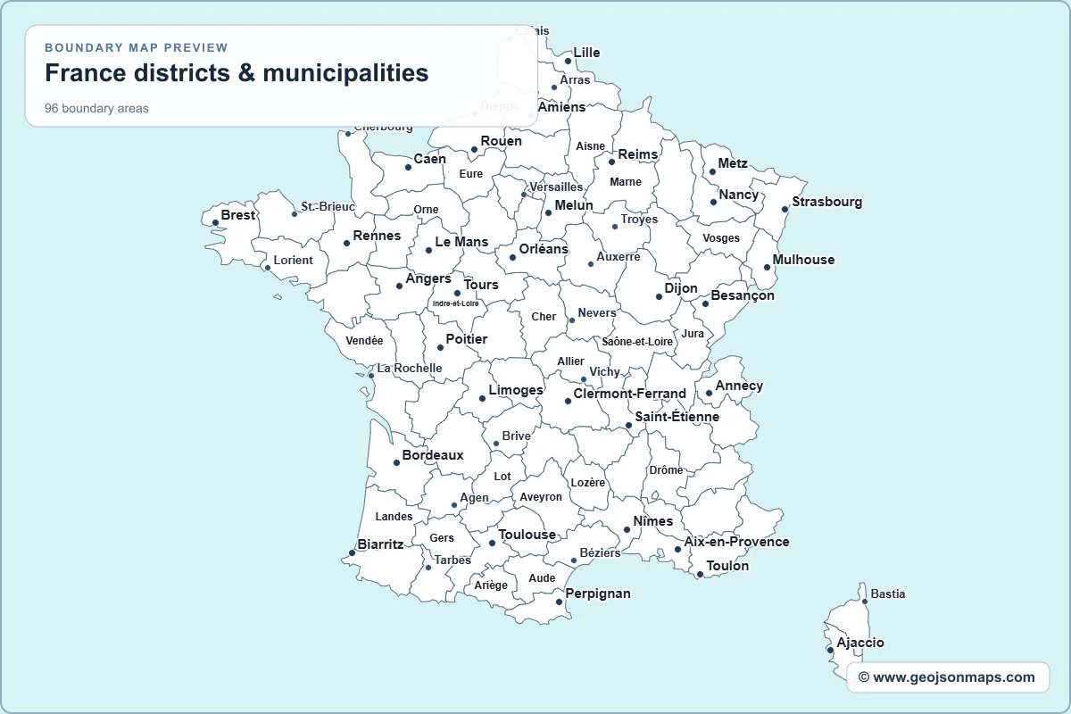 Preview of France districts & municipalities map