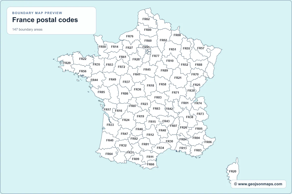 Preview of France postal codes map