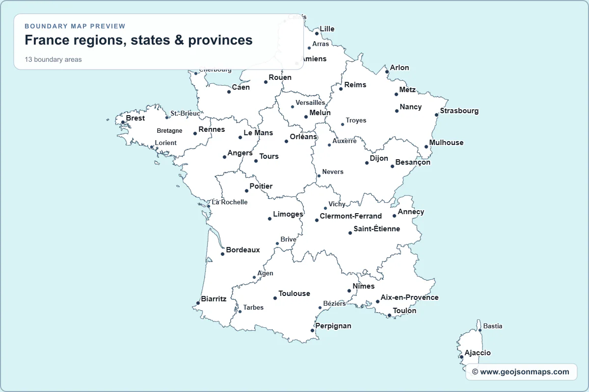 Preview of France regions, states & provinces map
