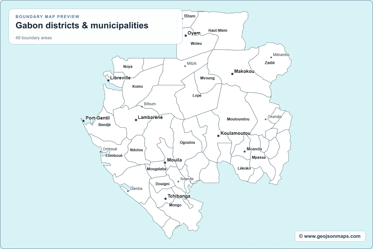 Preview of Gabon districts & municipalities map