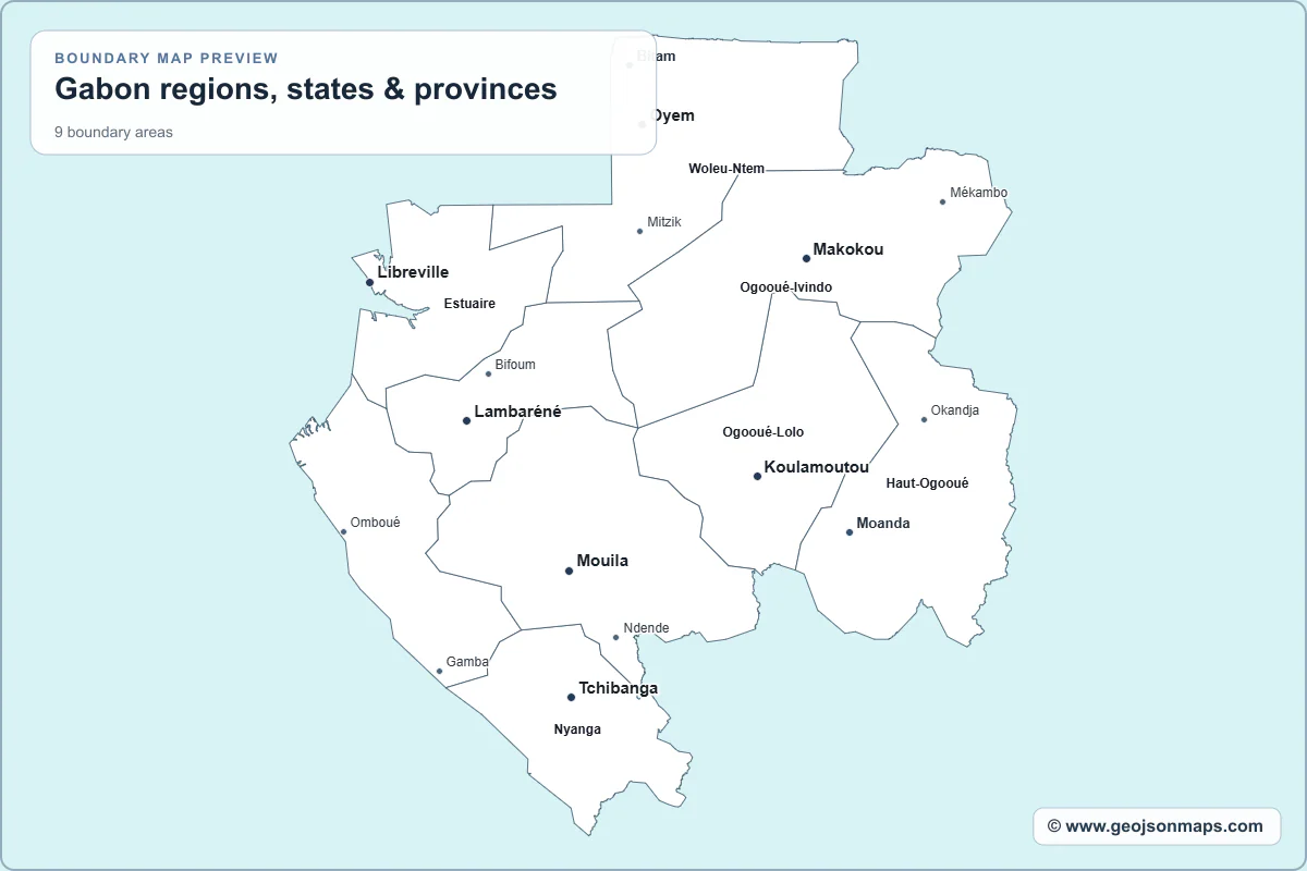 Preview of Gabon regions, states & provinces map
