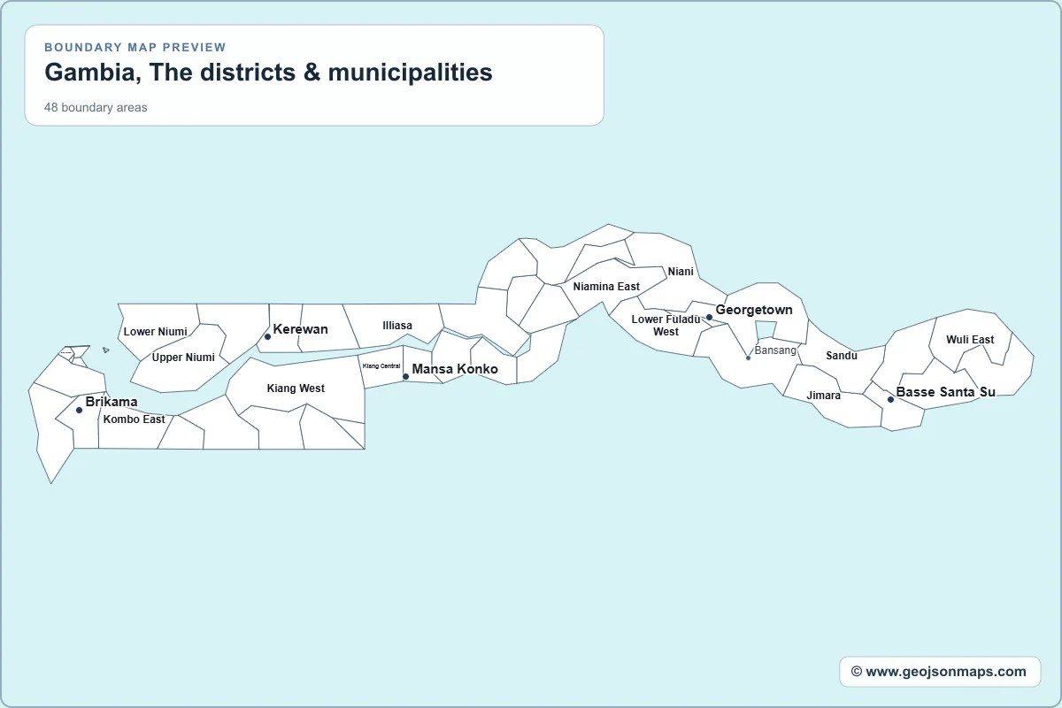 Preview of Gambia, The districts & municipalities map