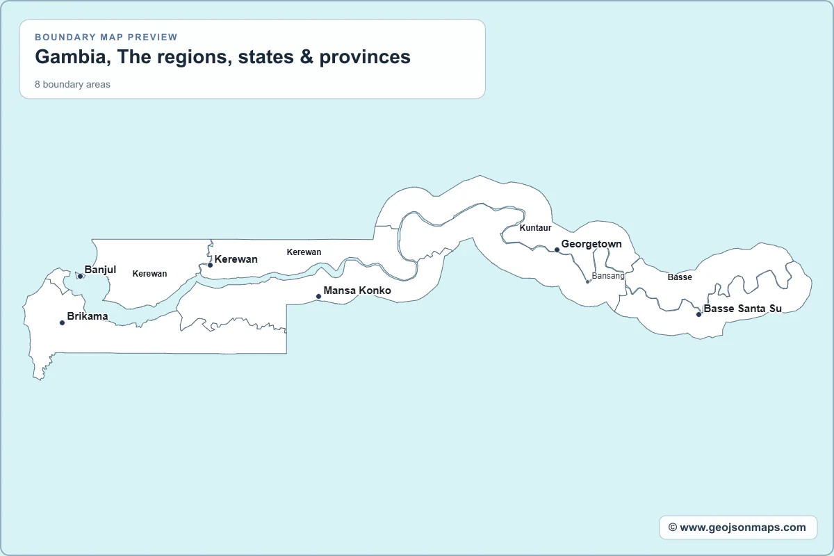 Preview of Gambia, The regions, states & provinces map